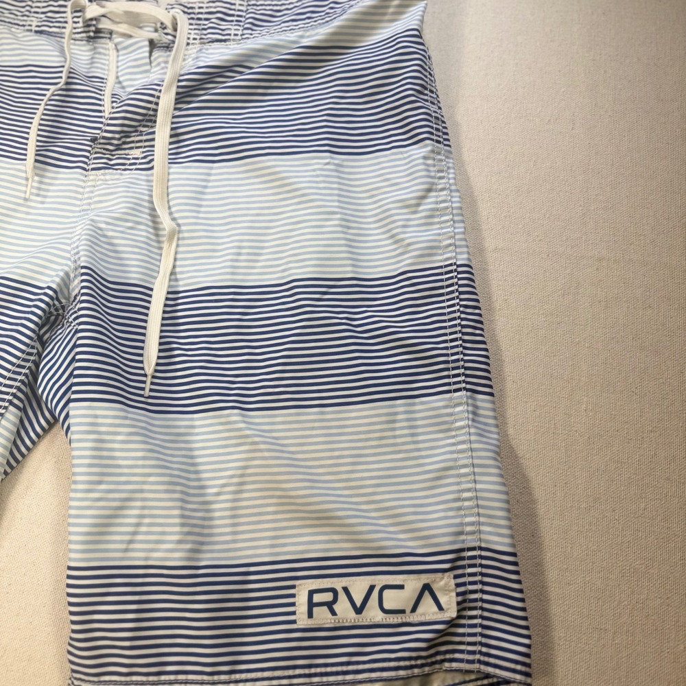 RVCA Mens Blue White Striped Board Shorts Swim Trunks Size 34